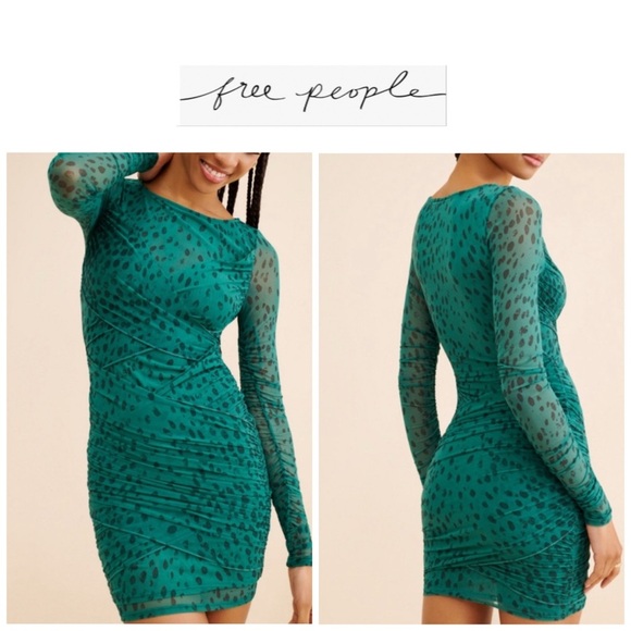 Free People Katana Green Animal Print Mini Dress XL - Picture 1 of 14